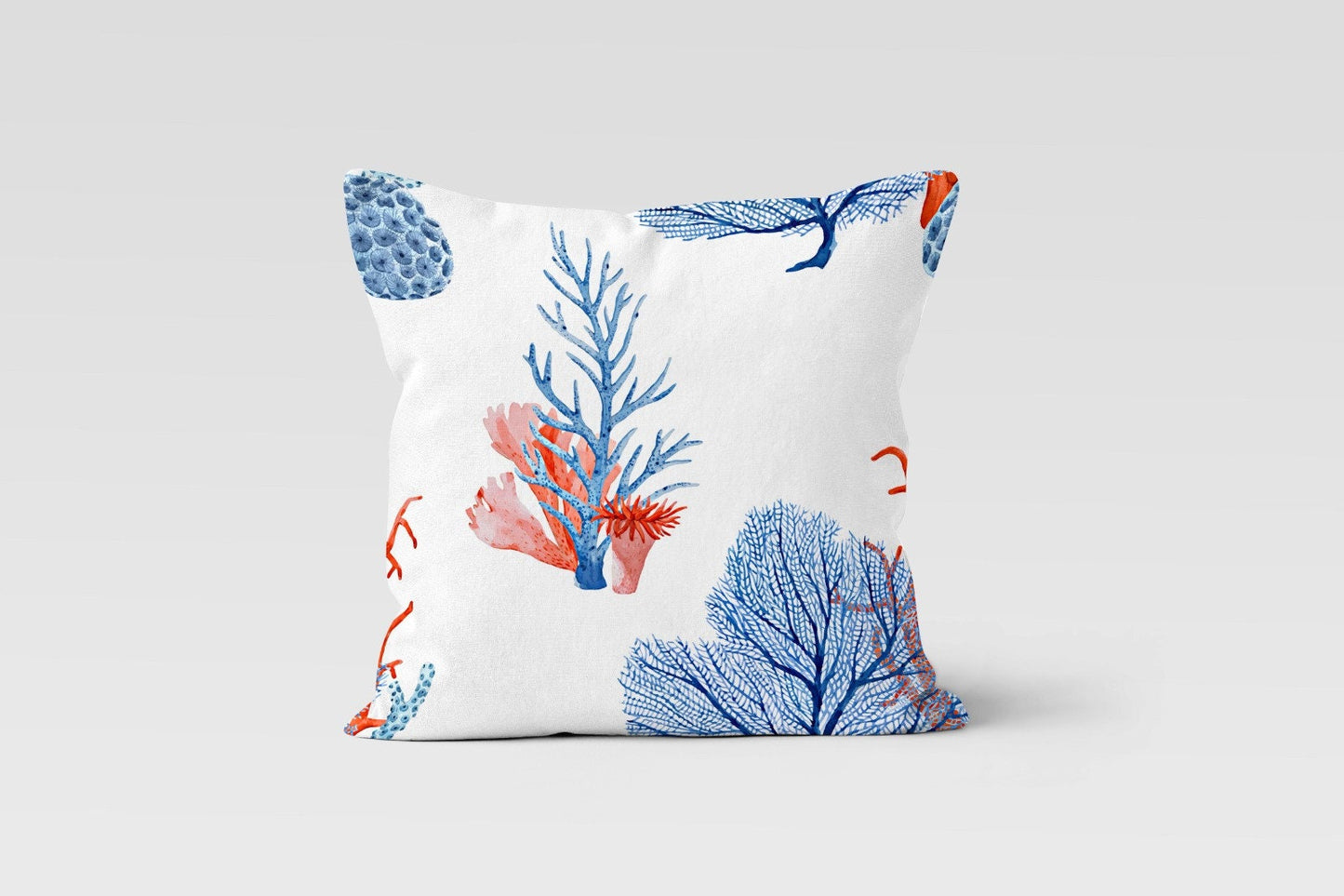 Red and Blue Octopus Cushion Cover, Watercolor Ocean Decor