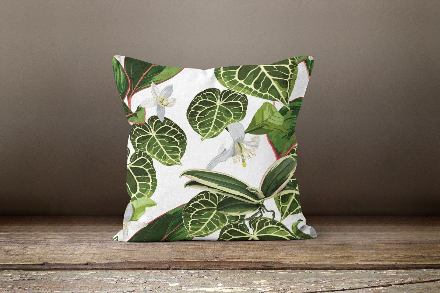 Green Monstera Palm Leaf Tropical Cushion Cover