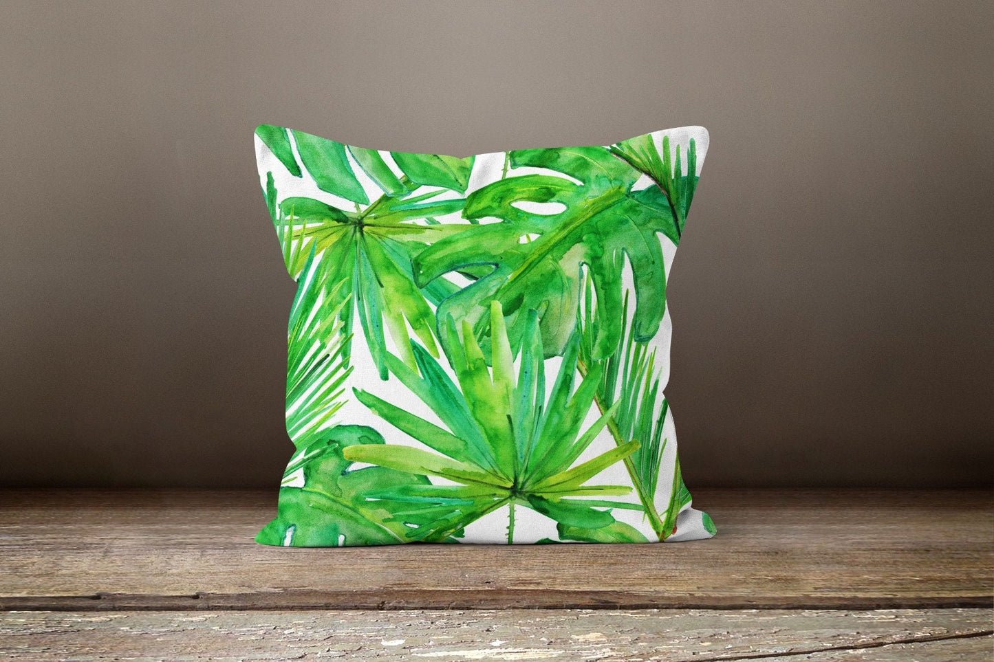 Green Monstera Palm Leaf Tropical Cushion Cover