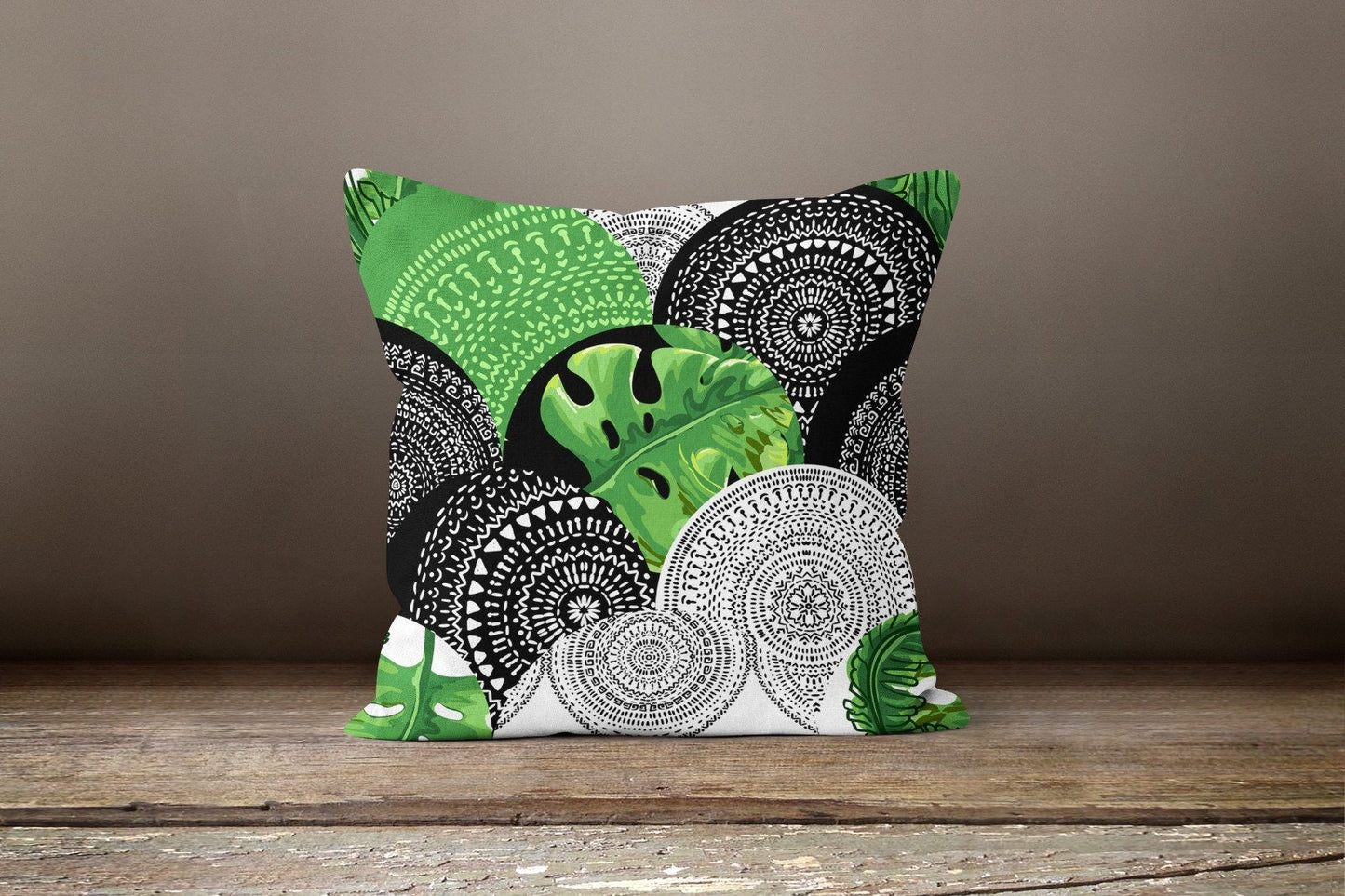 Green Monstera Palm Leaf Tropical Cushion Cover