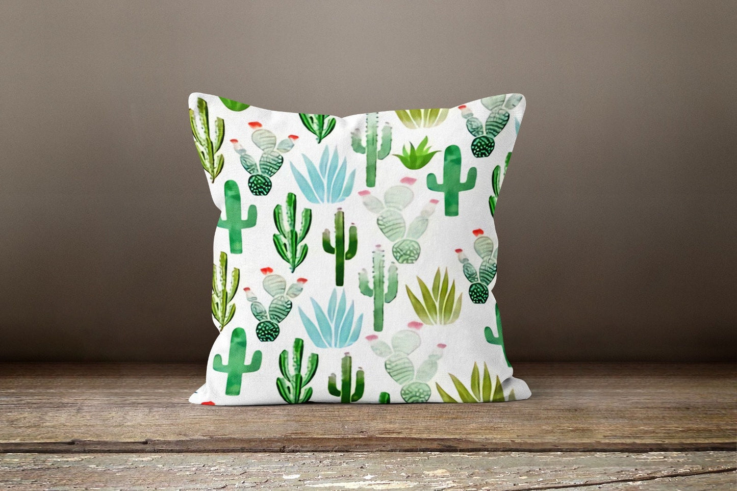 Cactus Cushion Cover Green and Pink Botanical Cushion Case