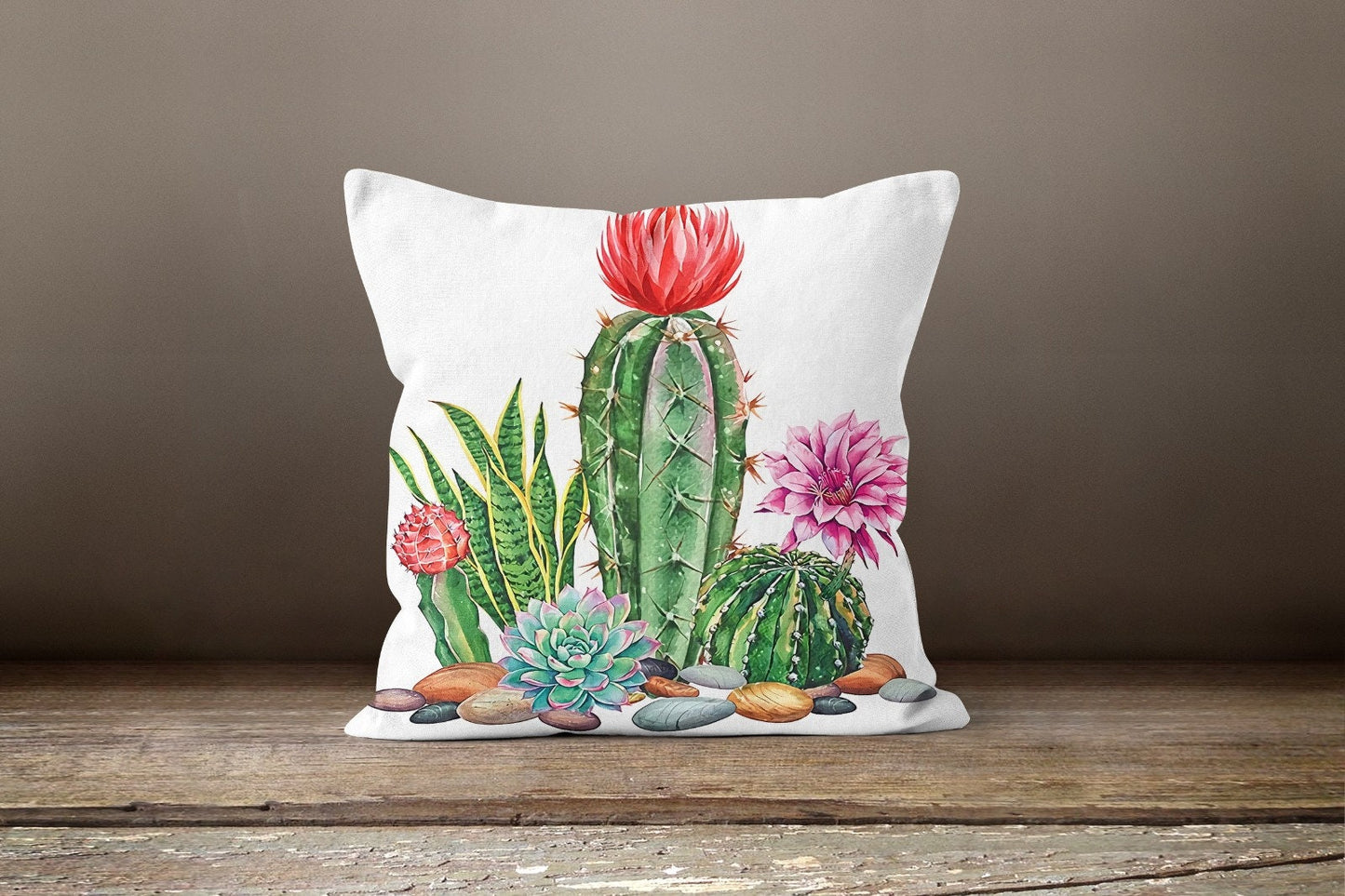 Cactus Cushion Cover Green and Pink Botanical Cushion Case