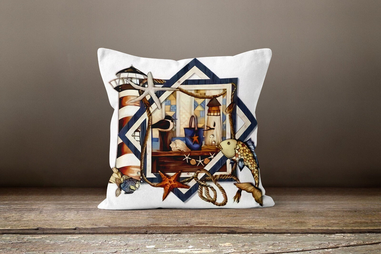 Nautical Sailing Boat Coral Seashell Cushion Cover