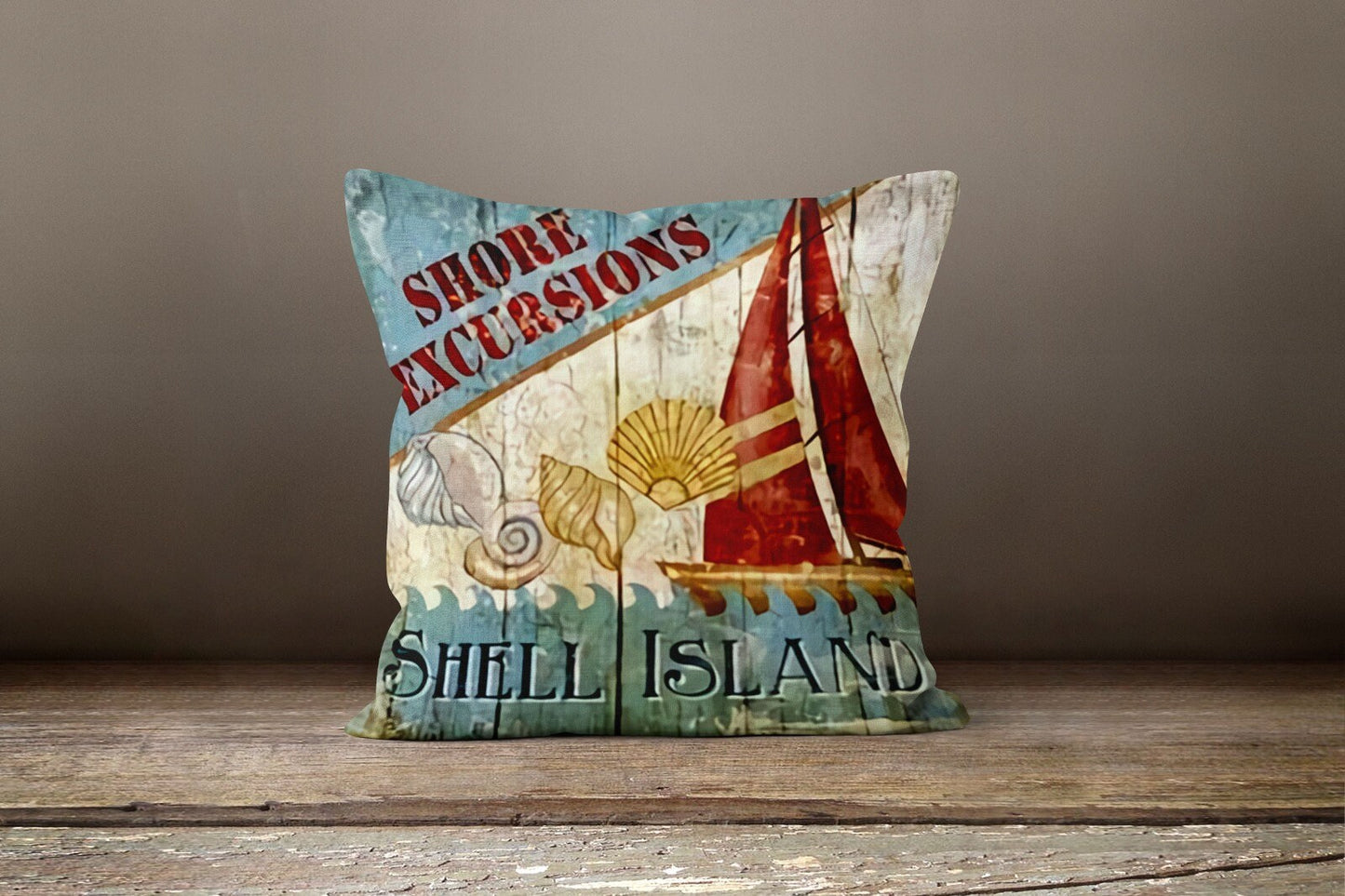 Nautical Sailing Boat Coral Seashell Cushion Cover