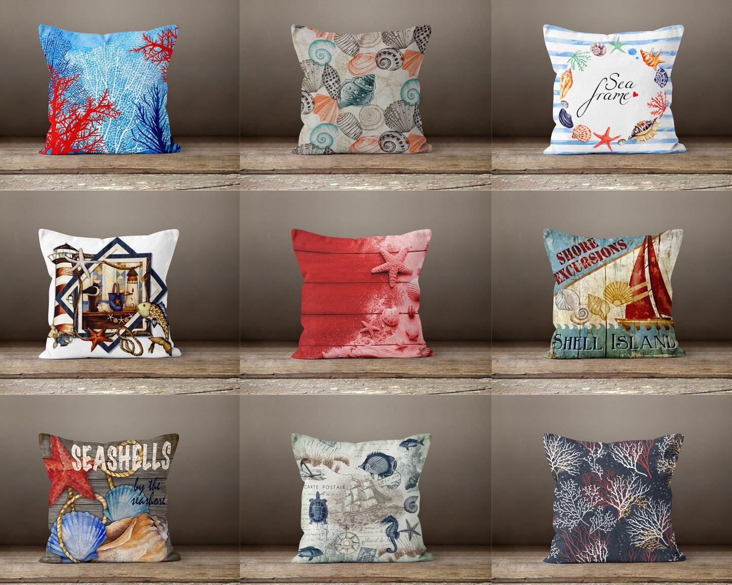 Nautical Sailing Boat Coral Seashell Cushion Cover