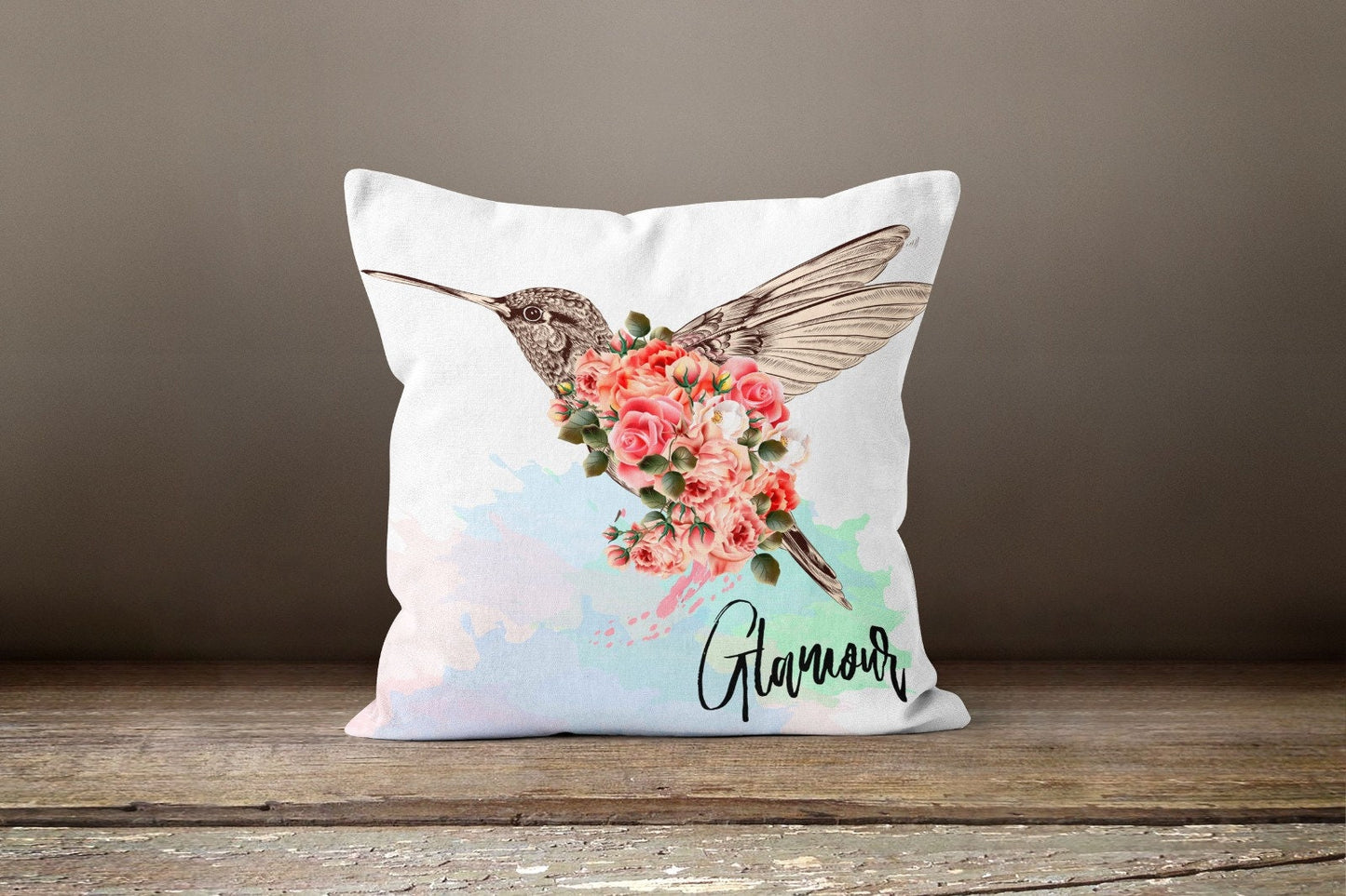 Floral Birdcage Cushion Cover, Winter Birds in Forest Decor