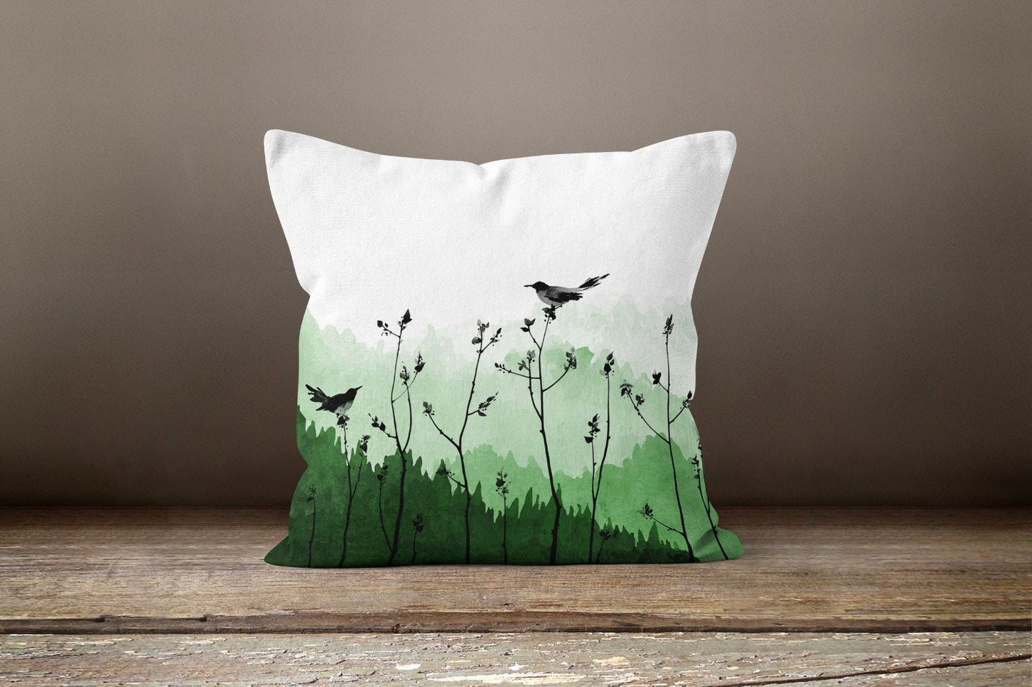 Floral Birdcage Cushion Cover, Winter Birds in Forest Decor