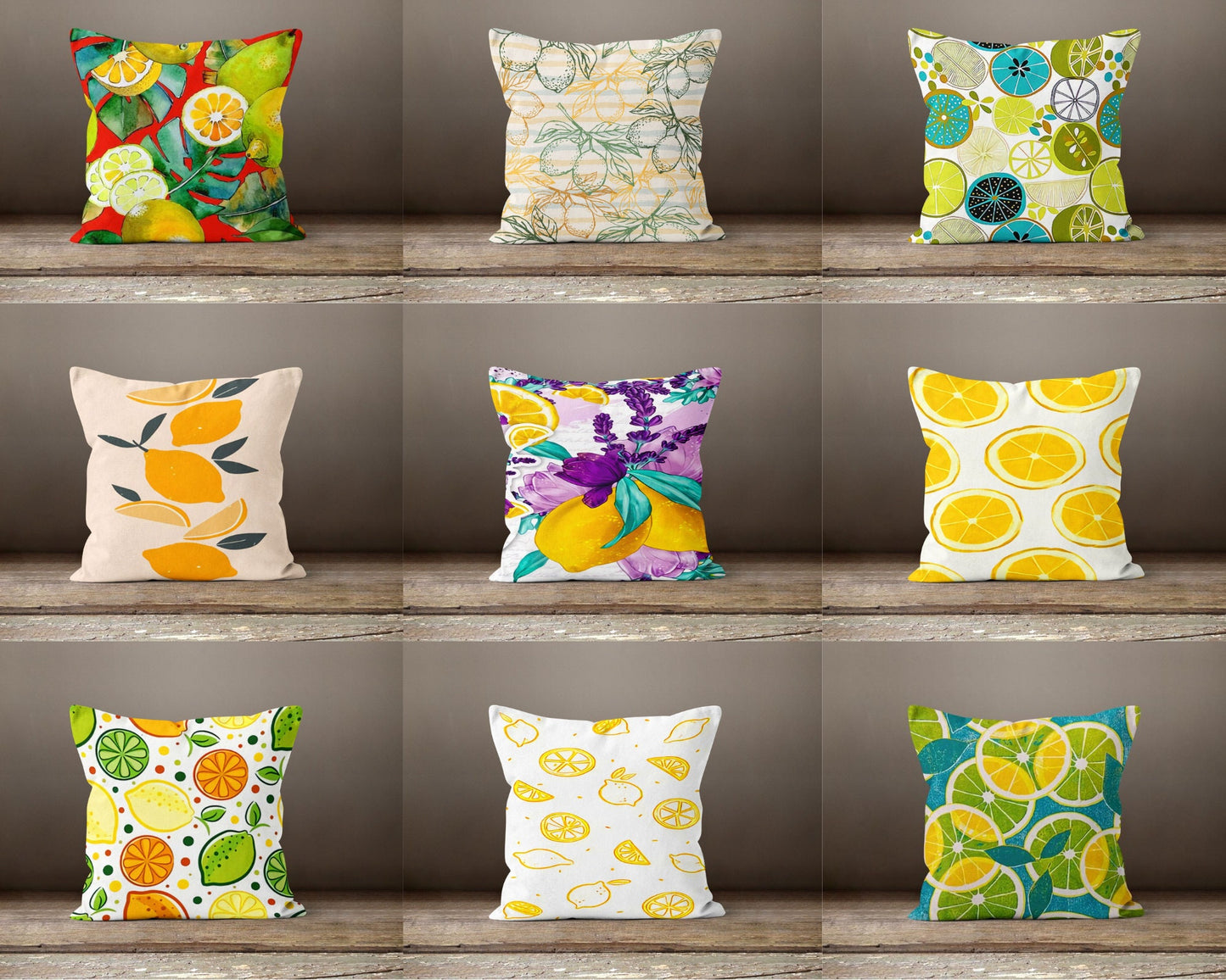 Fruit and Lemon Citrus Pattern Cushion Cover