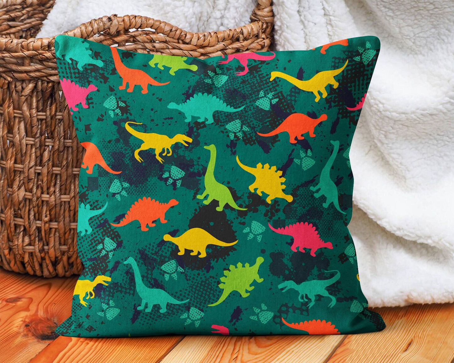 Tropical Dinosaur, Jurassic Cushion Cover, Green Kids Room Decor