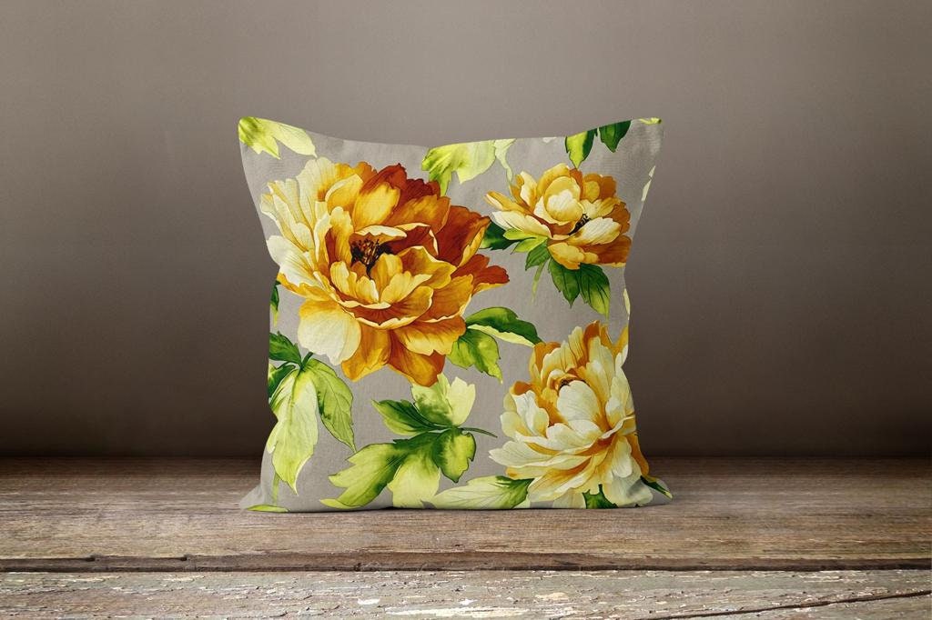 Grey Yellow Floral Farmhouse Summer Trend Cushion Cover