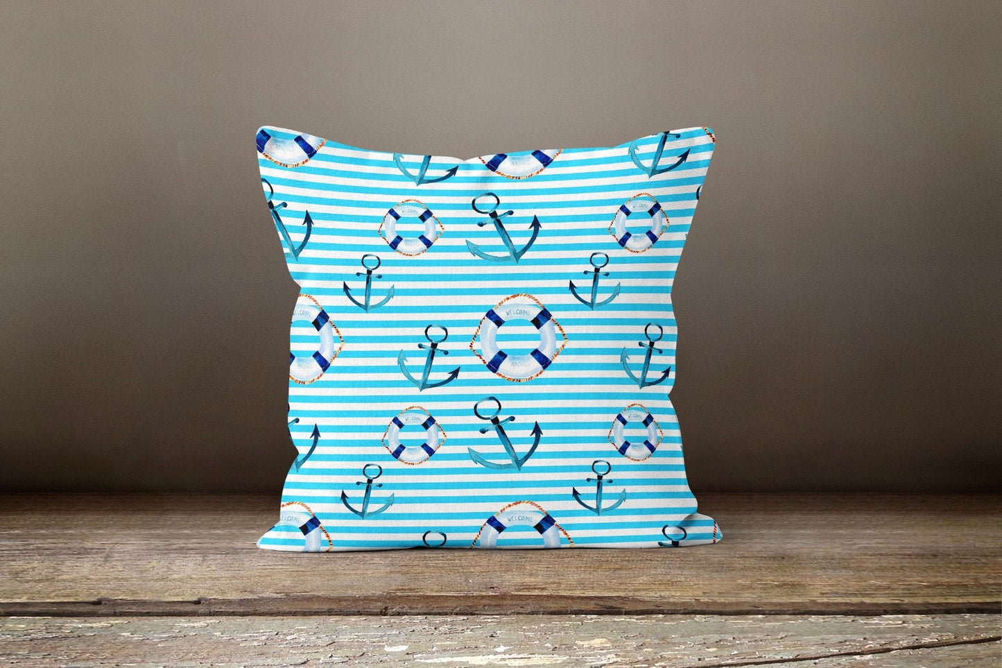 Nautical Blue Anchor Rope Coastal Cushion Cover