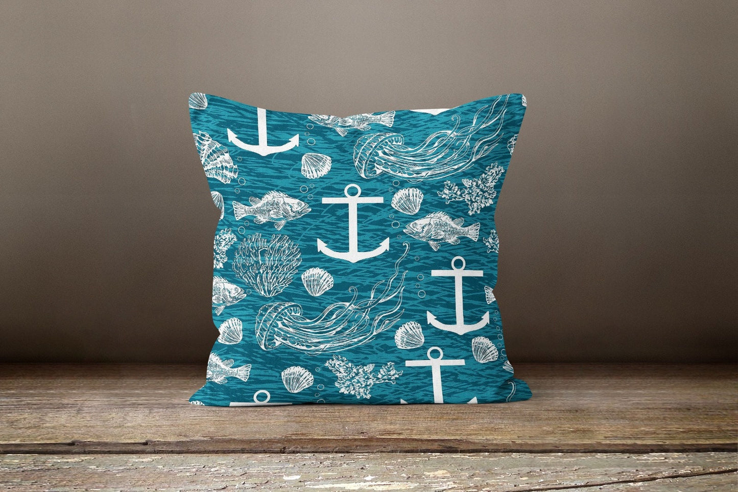 Nautical Blue Anchor Rope Coastal Cushion Cover