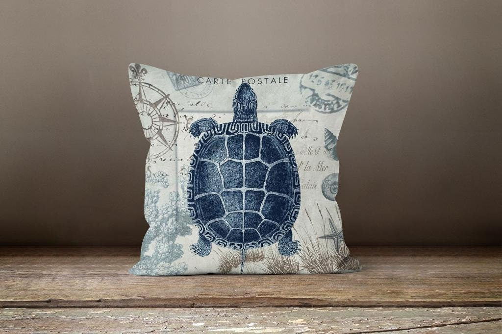 Nautical Sea Turtle Blue Cushion Cover