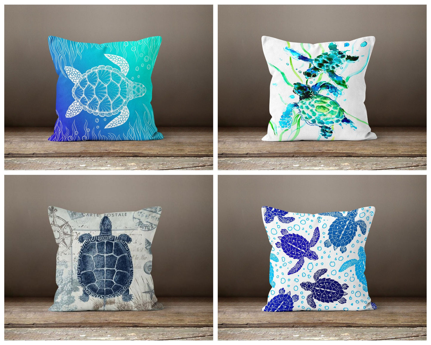 Nautical Sea Turtle Blue Cushion Cover