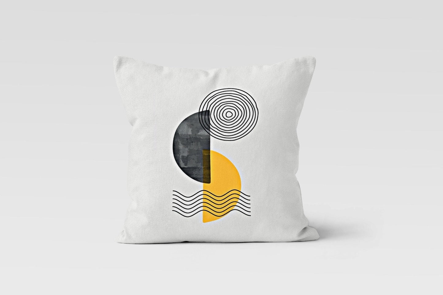 Mid Century Modern Yellow Grey Geometric Cushion Cover