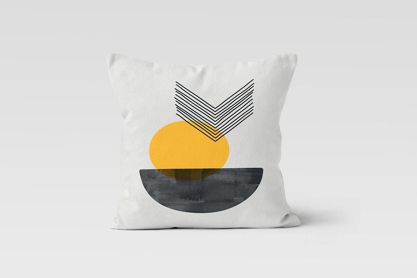 Mid Century Modern Yellow Grey Geometric Cushion Cover