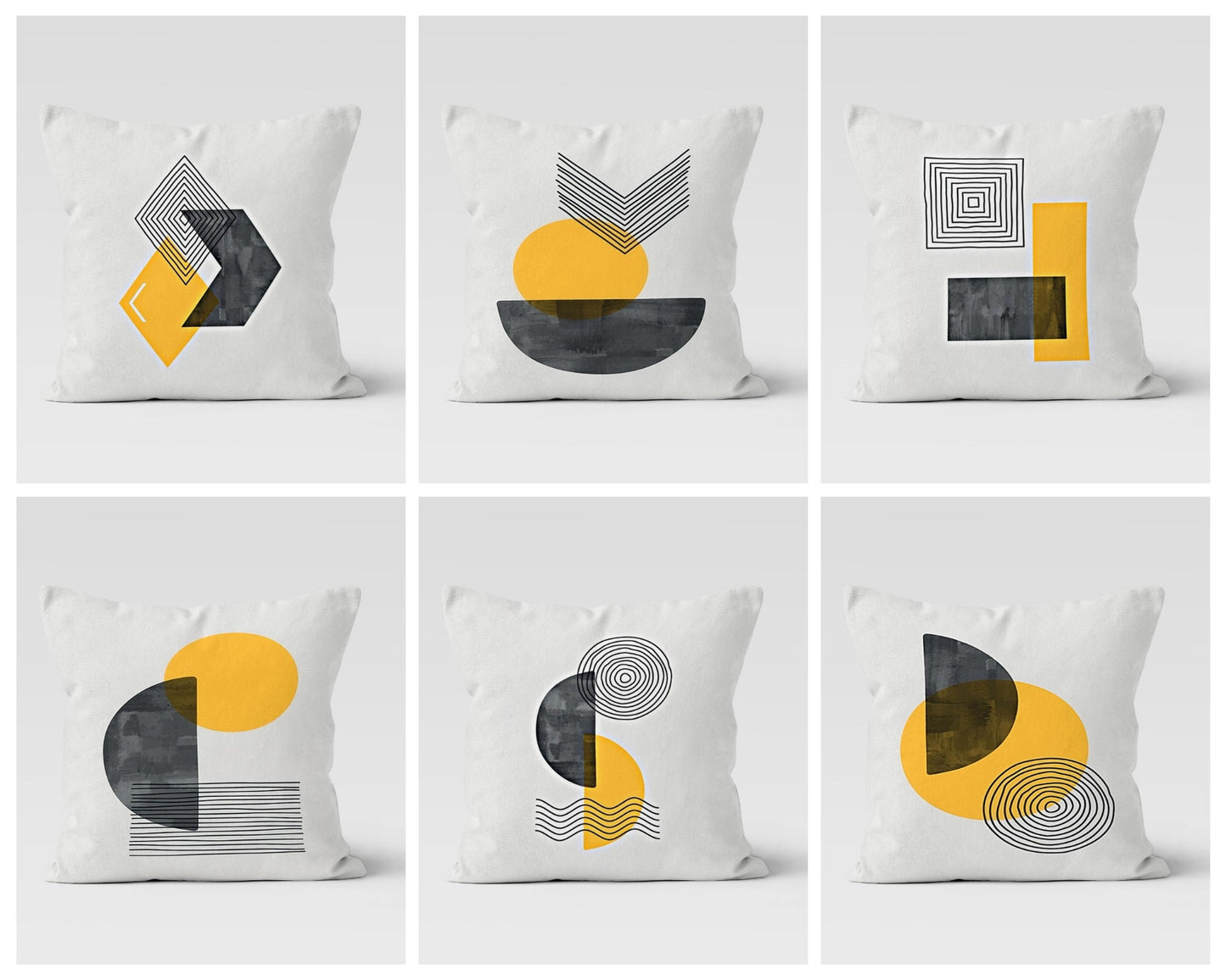 Mid Century Modern Yellow Grey Geometric Cushion Cover