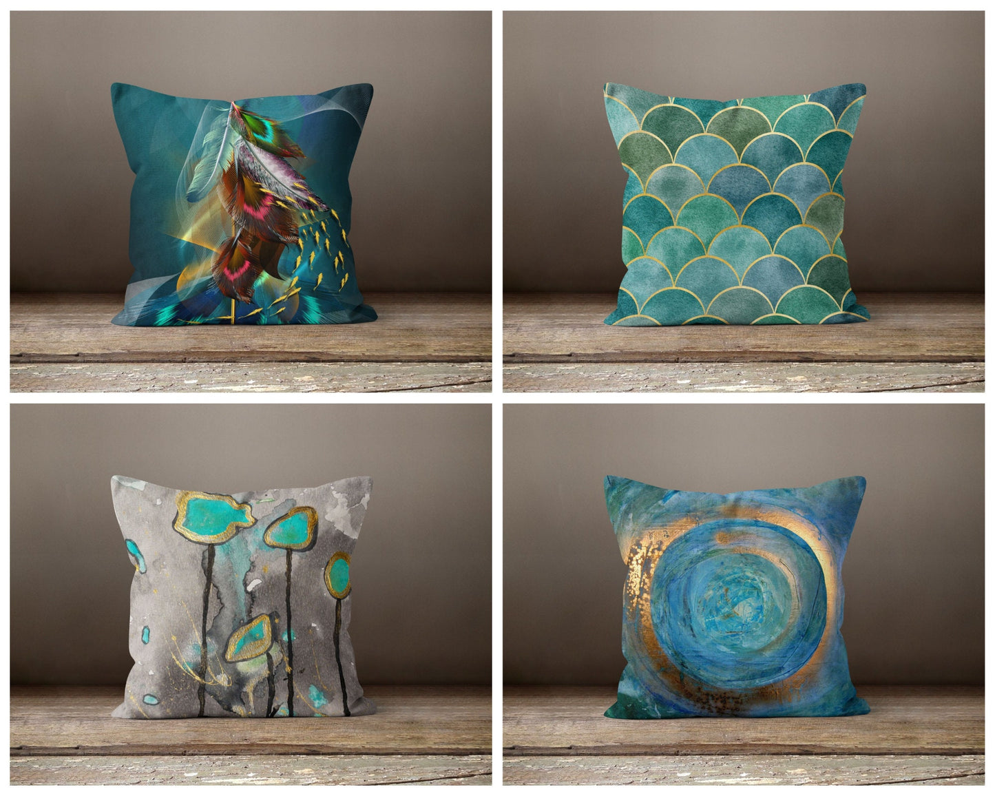 Blue Green Modern Flower Cushion Cover Abstract Cushion Case