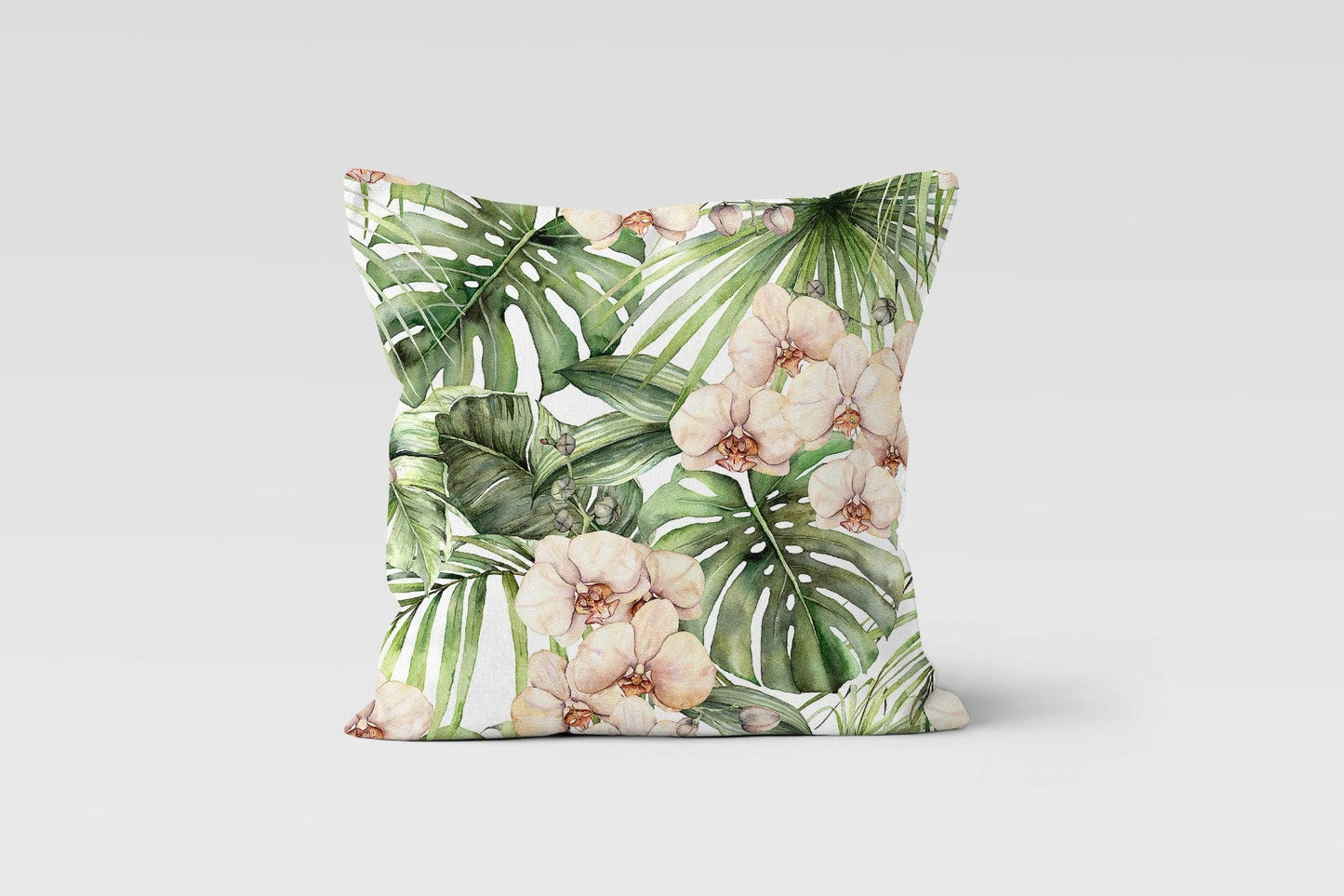 Green Flower Cushion Cover Exotic Leaves Garden Cushion Case