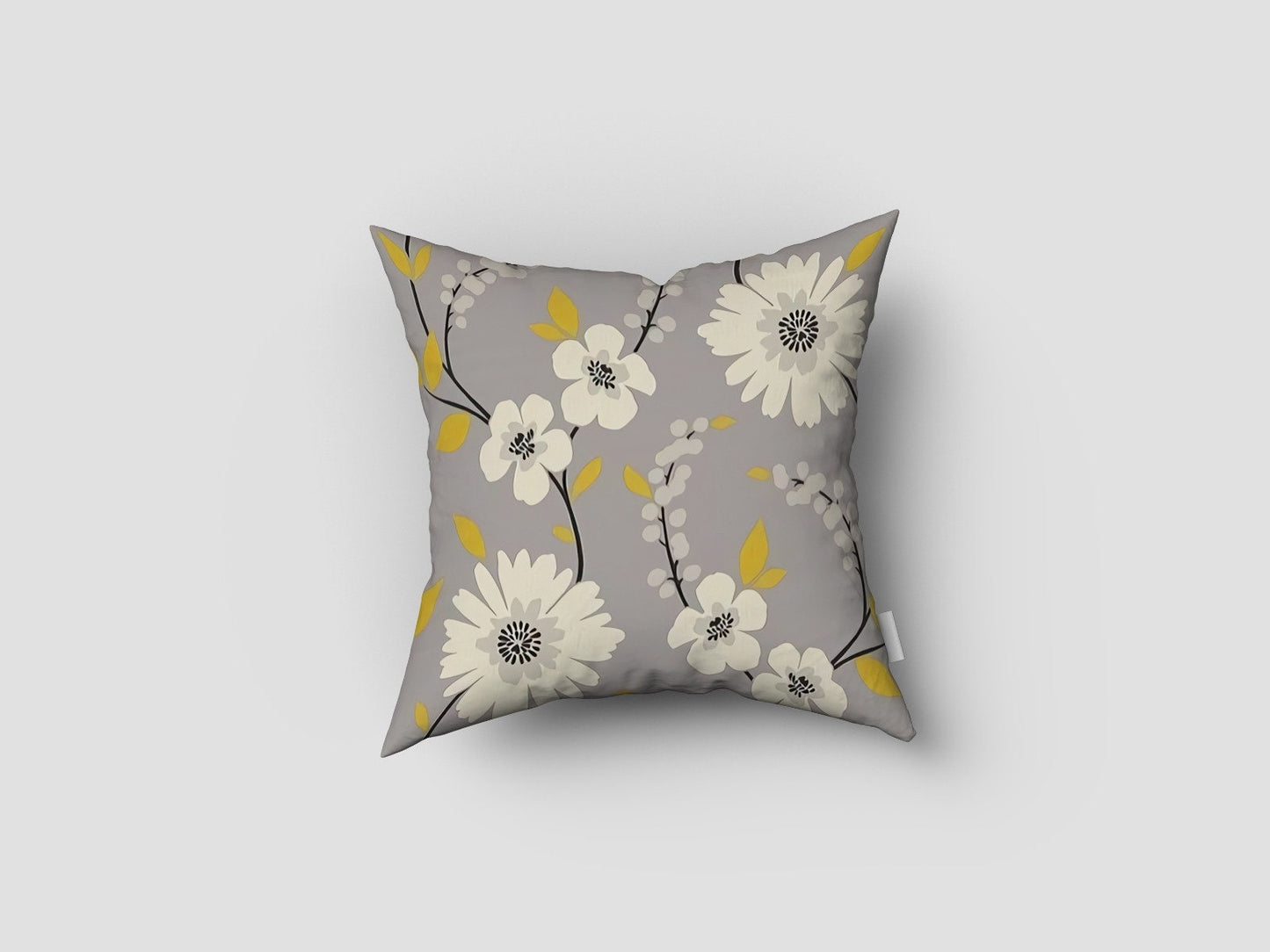 Mustard Grey Flower Cushion Cover