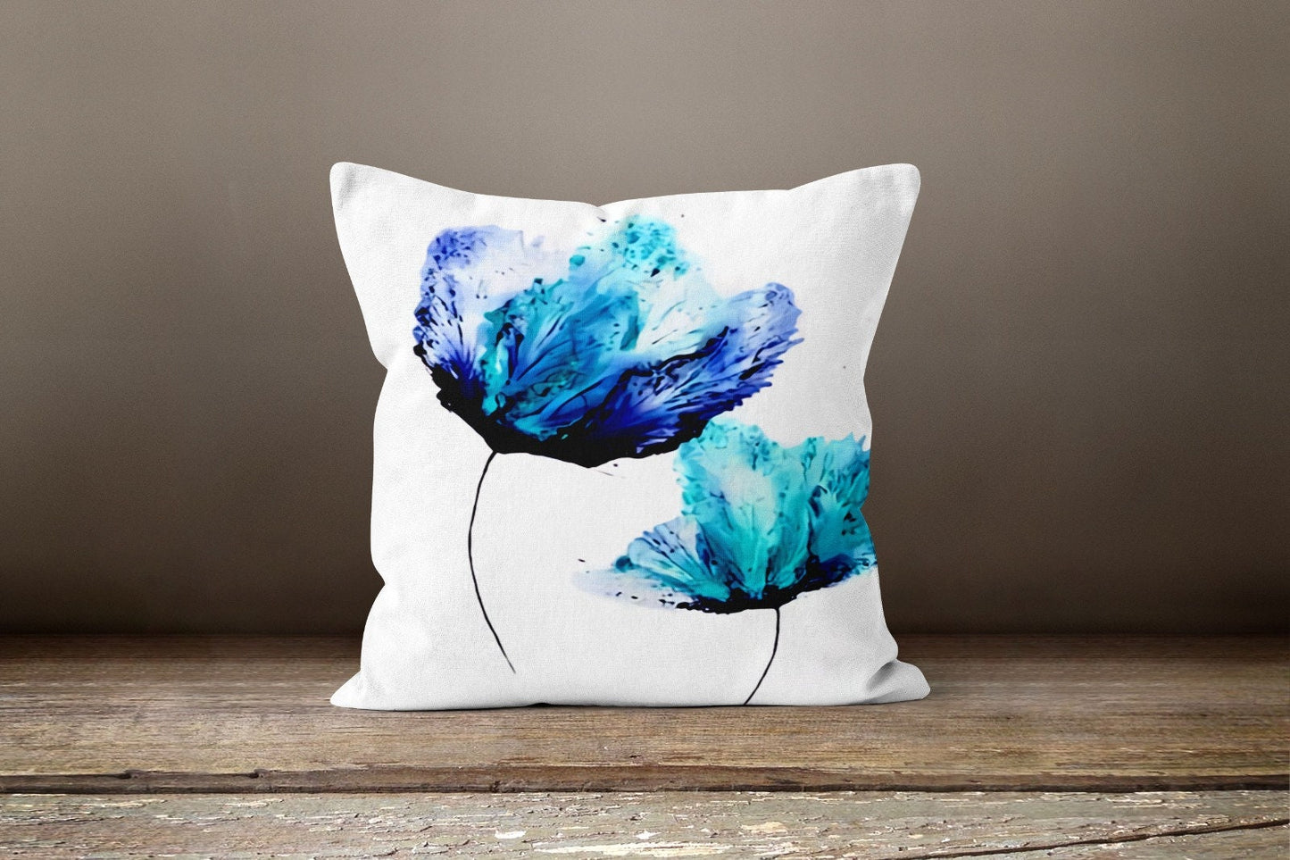 Blue Purple Abstract Paint Effect Floral Cushion Cover