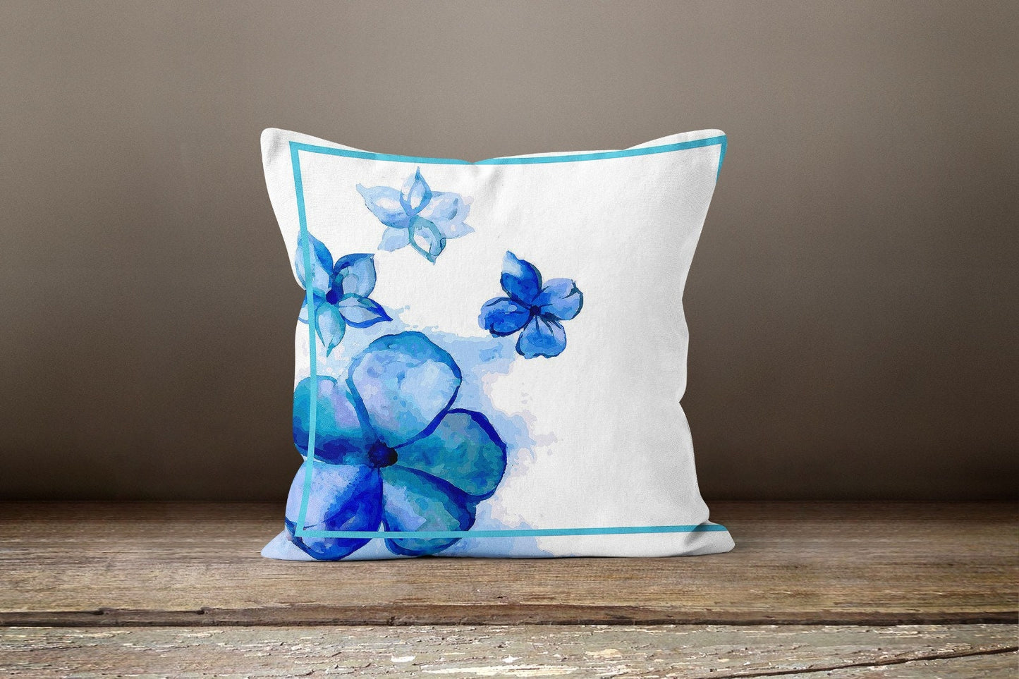 Blue Purple Abstract Paint Effect Floral Cushion Cover