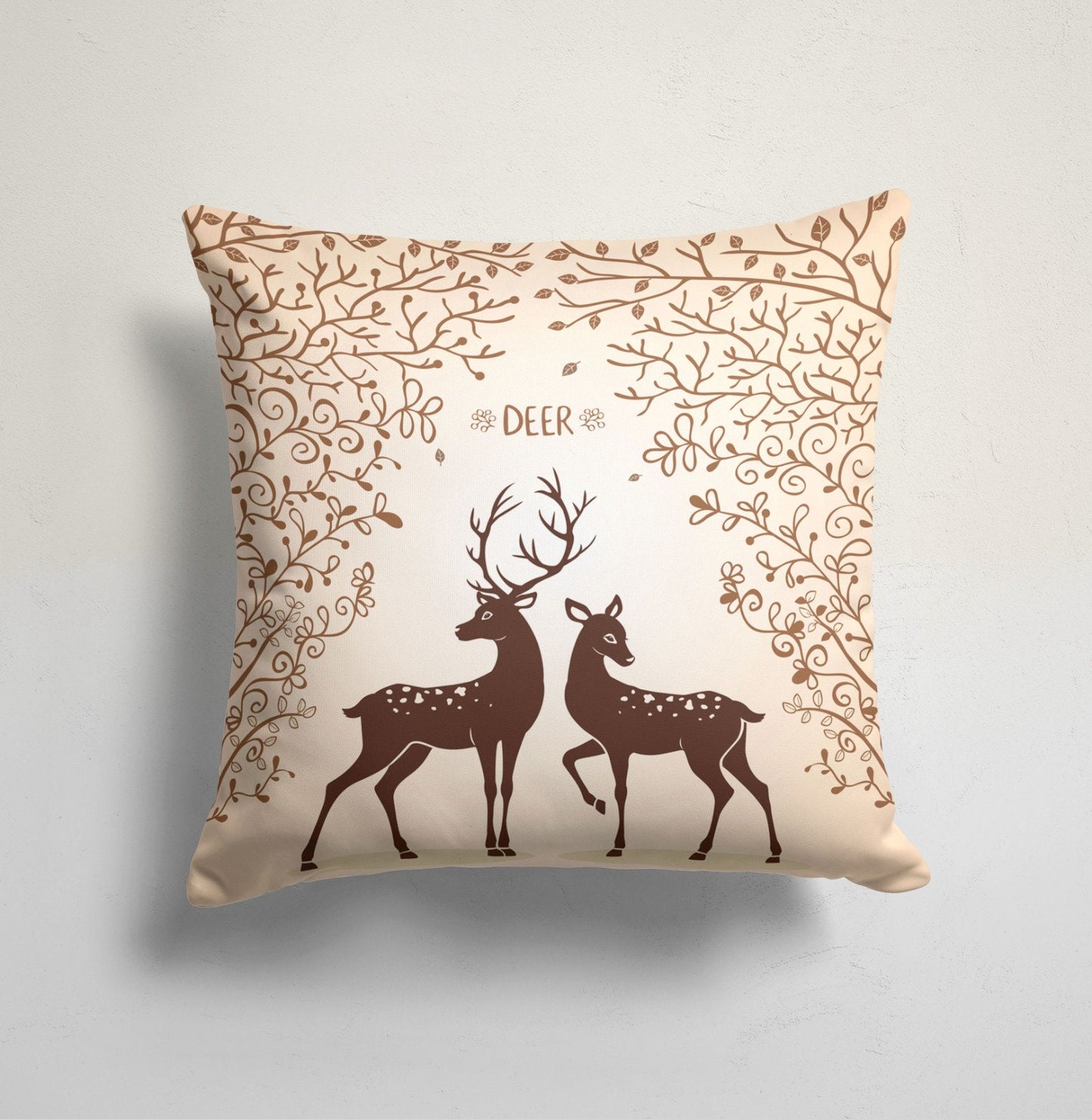 Woodland Deer, Stag Cushion Cover, Holiday Wreath Design