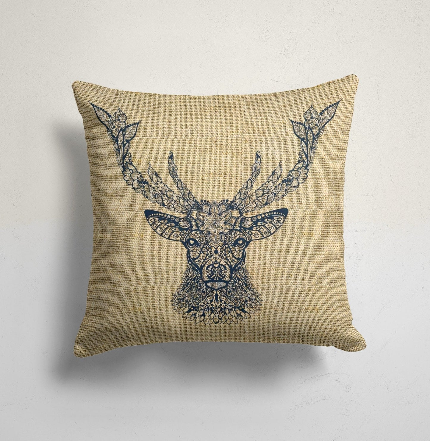 Woodland Deer, Stag Cushion Cover, Holiday Wreath Design