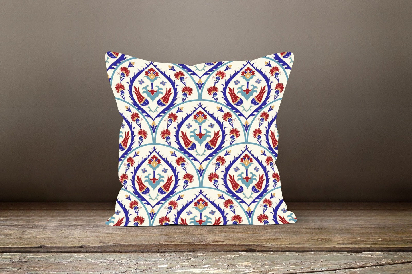 Blue Geometric Turkish Mosaic Style Floral Cushion Cover