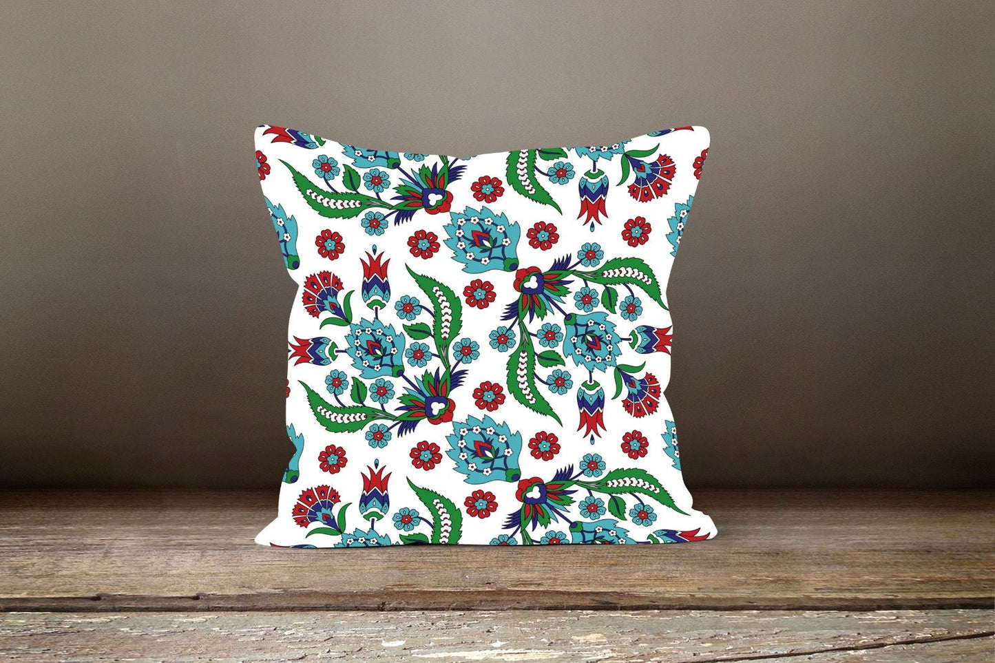Blue Geometric Turkish Mosaic Style Floral Cushion Cover