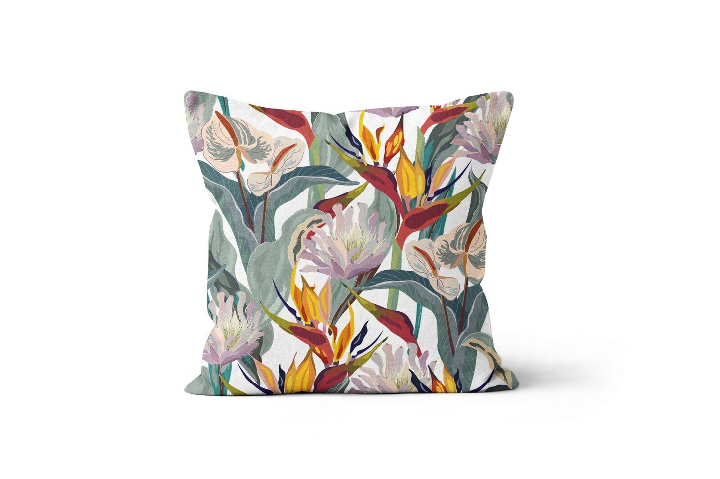 Tropical Botanical Cushion Cover Featuring Lush Greenery, Pink