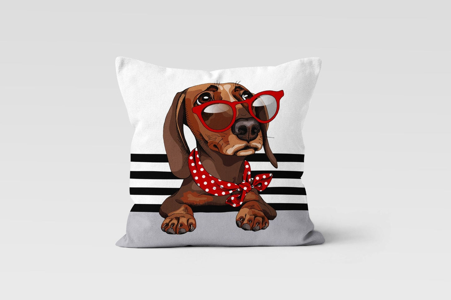 Colorful French Bulldog Cushion Cover, Red Bow and Glasses Dog