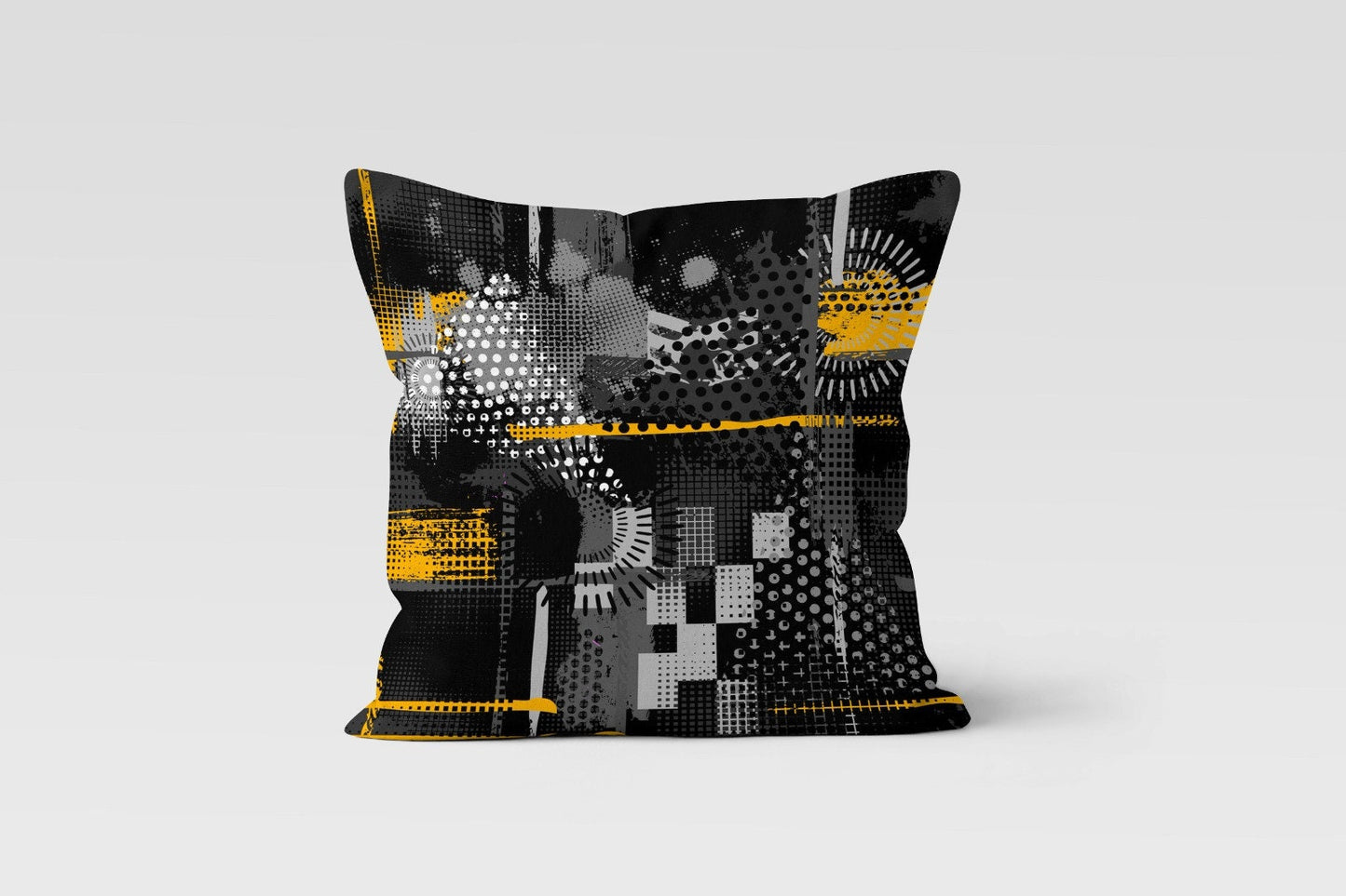 Abstract Yellow&Black Geometric Cushion Cover