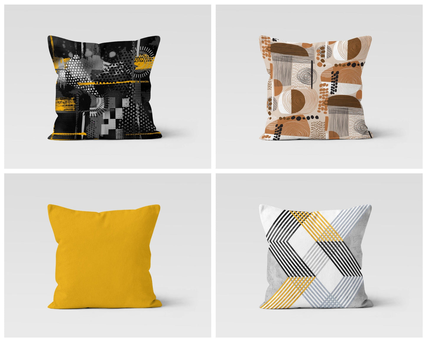 Abstract Yellow&Black Geometric Cushion Cover