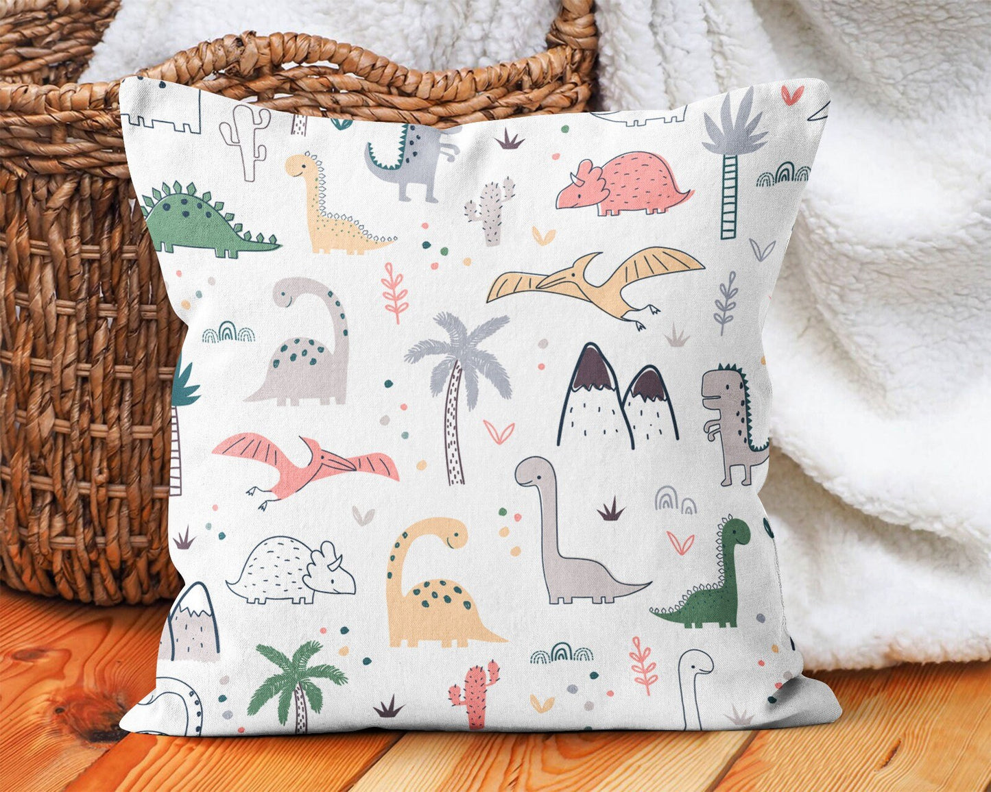 Tropical Dinosaur, Jurassic Cushion Cover, Green Kids Room Decor