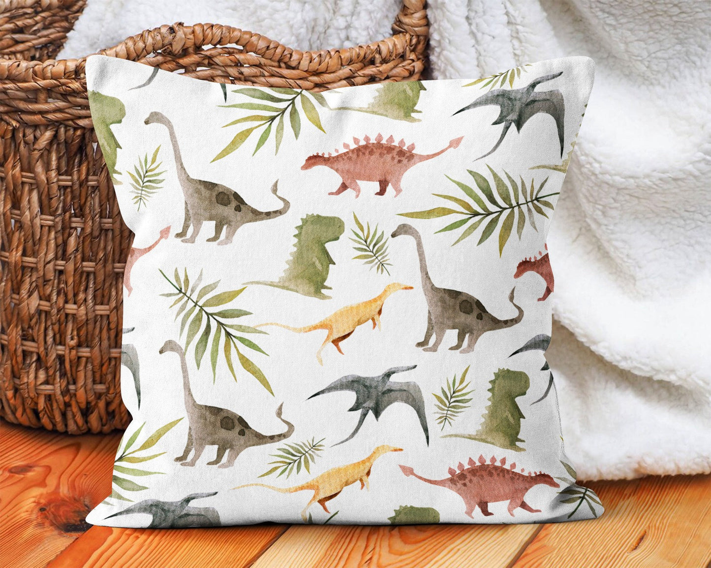 Tropical Dinosaur, Jurassic Cushion Cover, Green Kids Room Decor