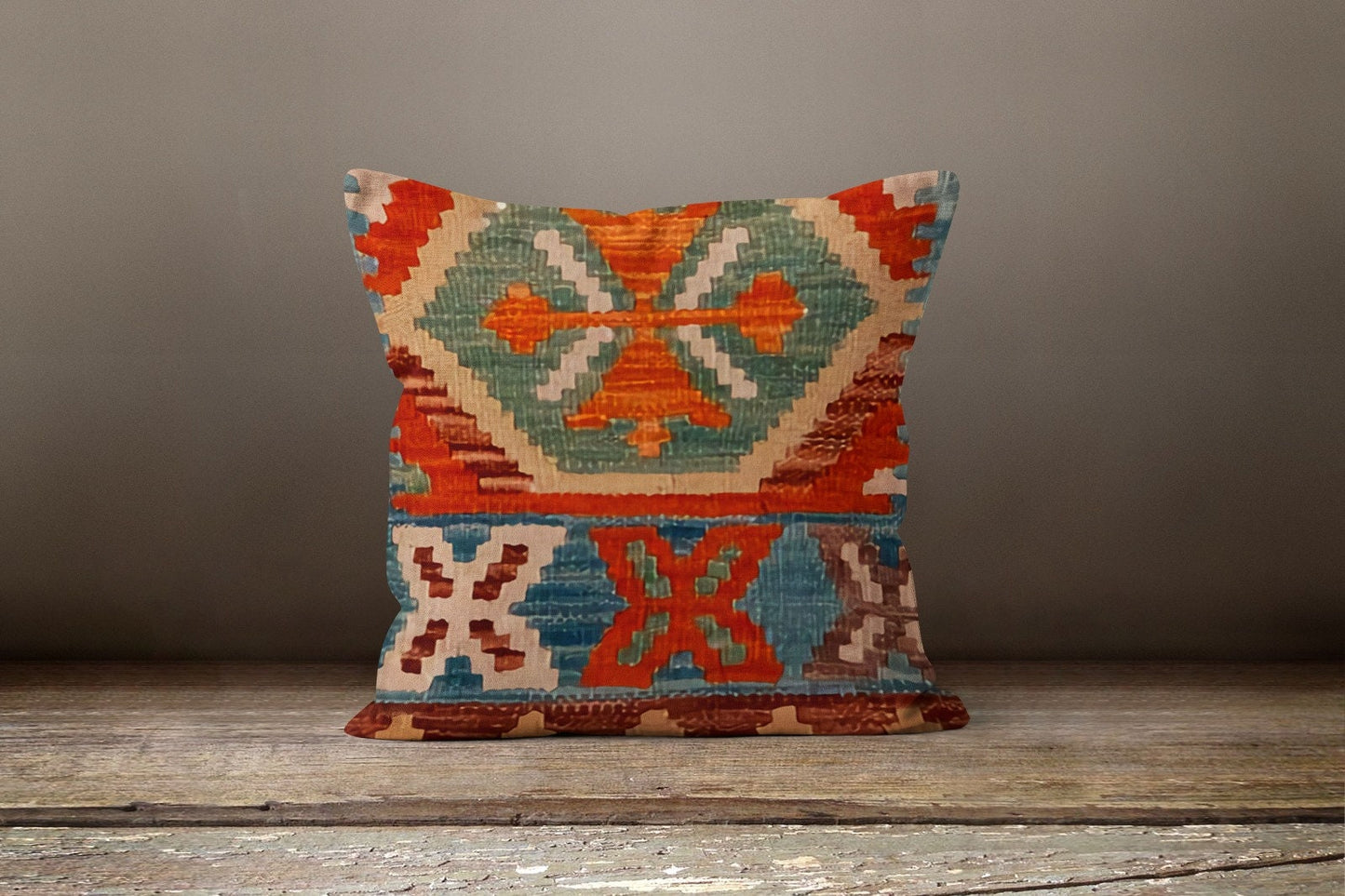 Ethnic Farmhouse Kilim Rug Pattern Printed Cushion Cover
