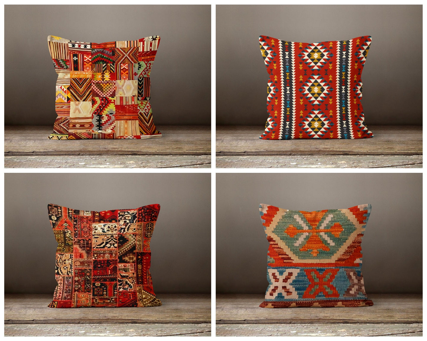 Ethnic Farmhouse Kilim Rug Pattern Printed Cushion Cover