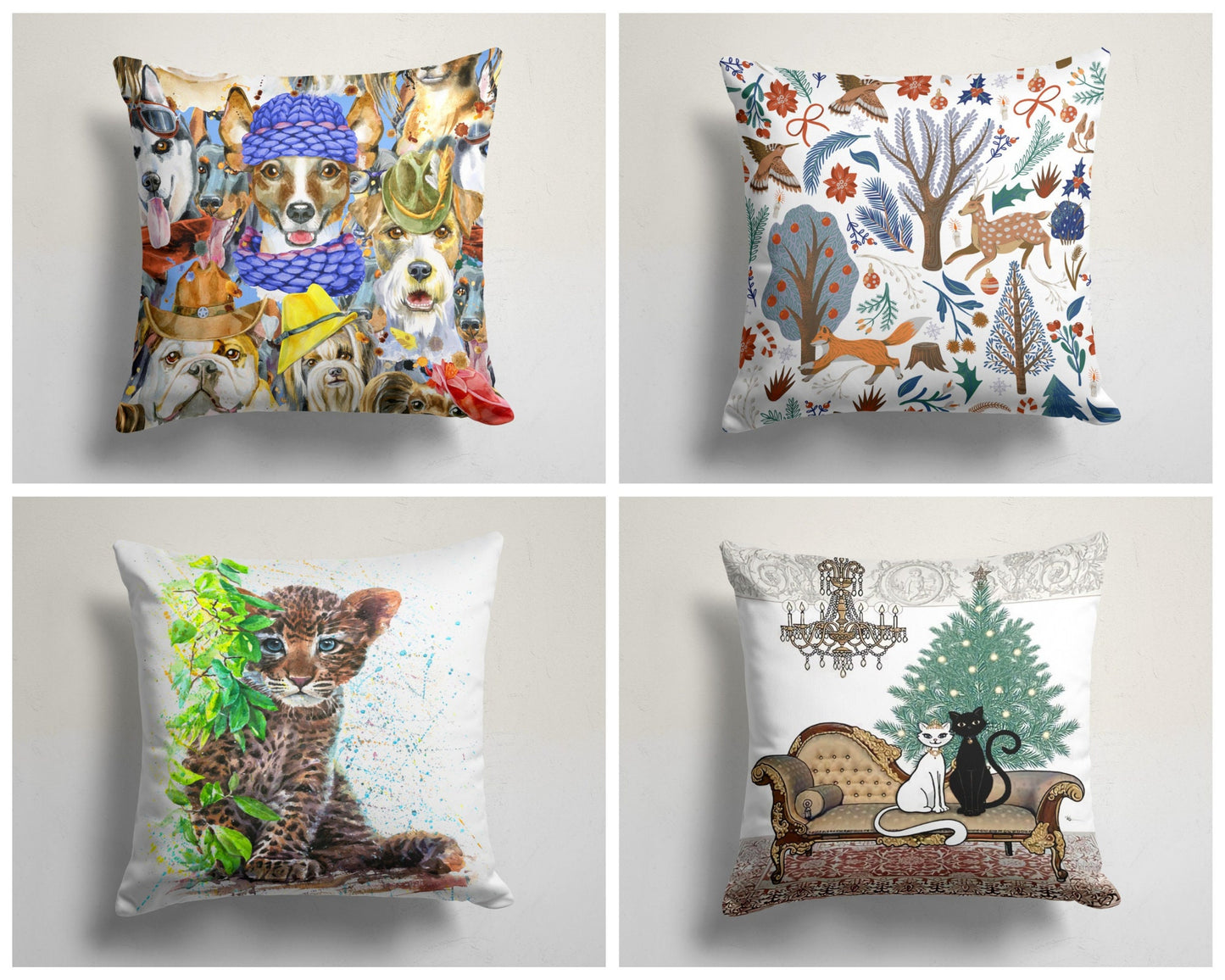 Cat and Dog Animal Print Cushion Cover