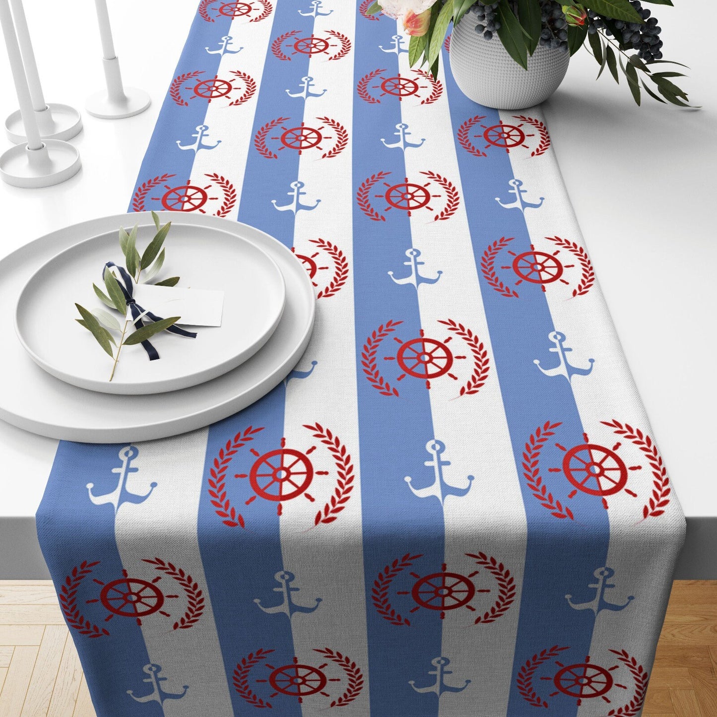 Nautical Seashell Anchor Beach House Table Runner
