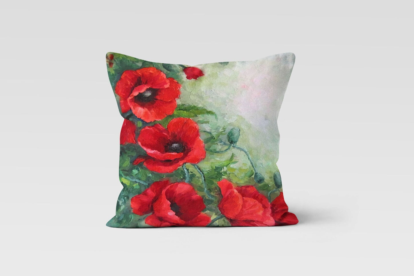 Red Poppy Floral Decorative Flower Cushion Cover
