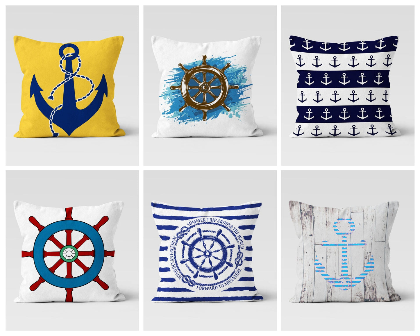 Nautical Coastal Cushion Cover with Anchors Seashells