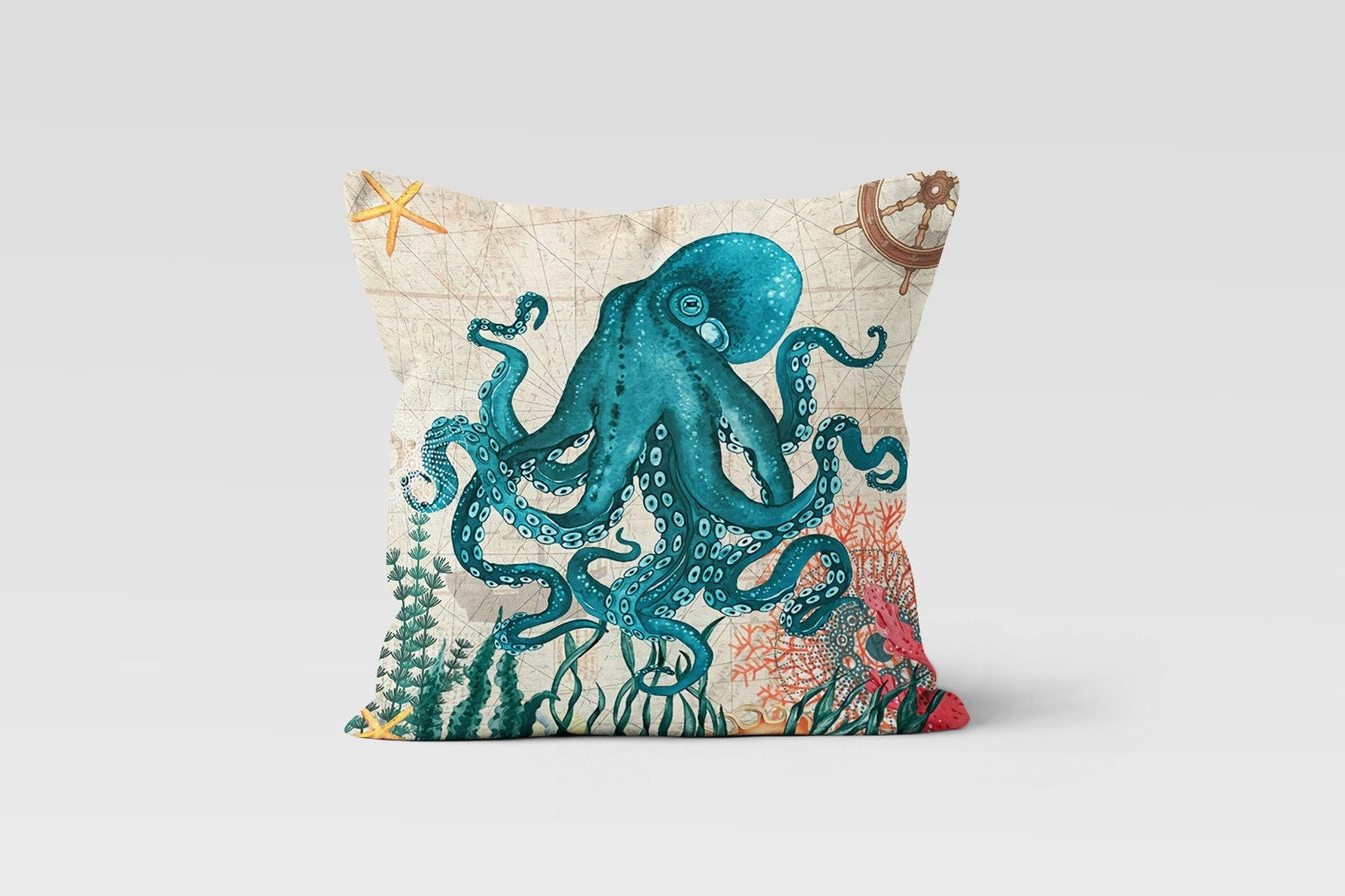 Sea Animals Crab Lobster Nautical Beach Cushion Cover