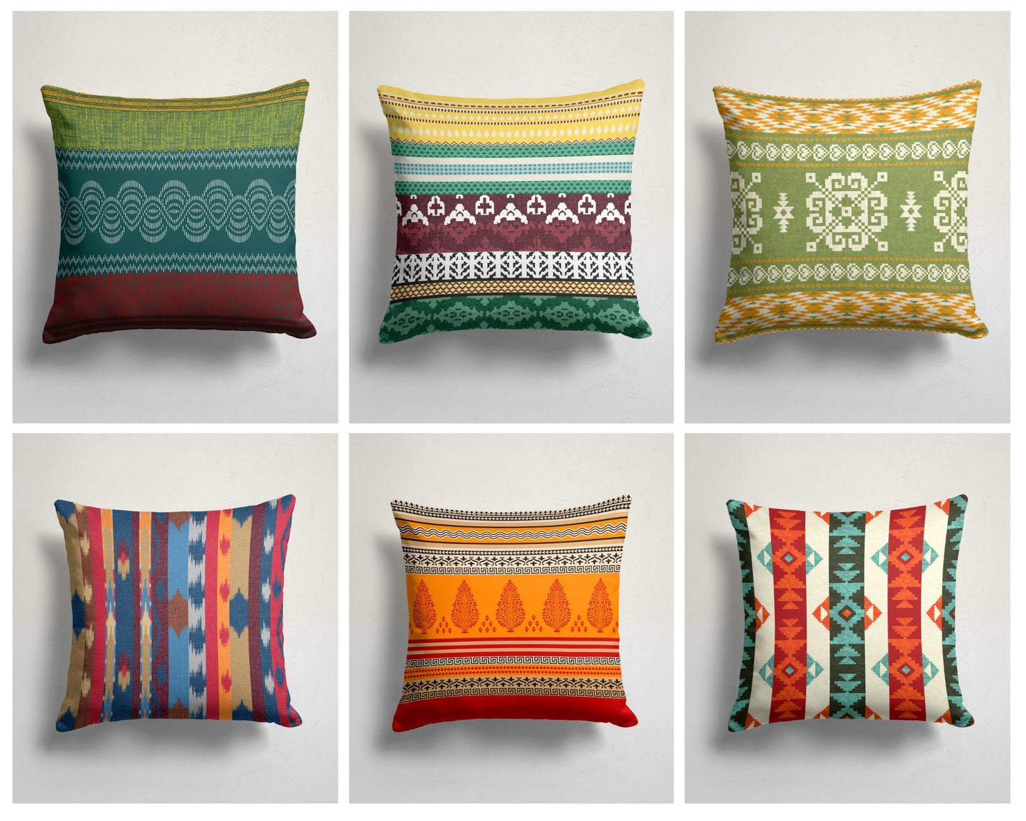 Farmhouse Ethnic Kilim & Ikat Print Cushion Cover