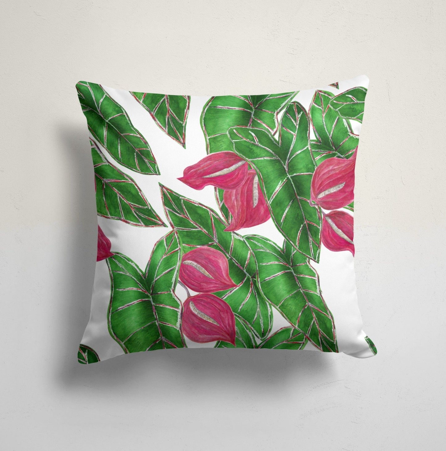 Pink Anthurium Leaves Cushion Cover, Red Tulips Floral Home Decor