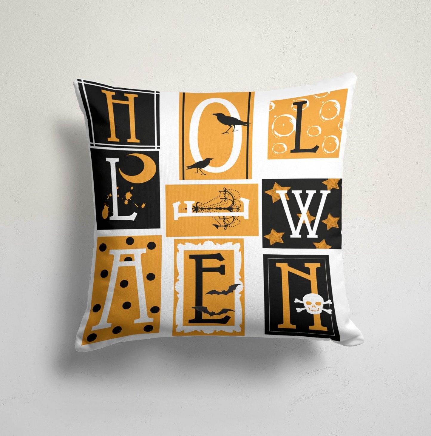 Bat Ghost and Scary Pumpkin Pattern Halloween Cushion Cover