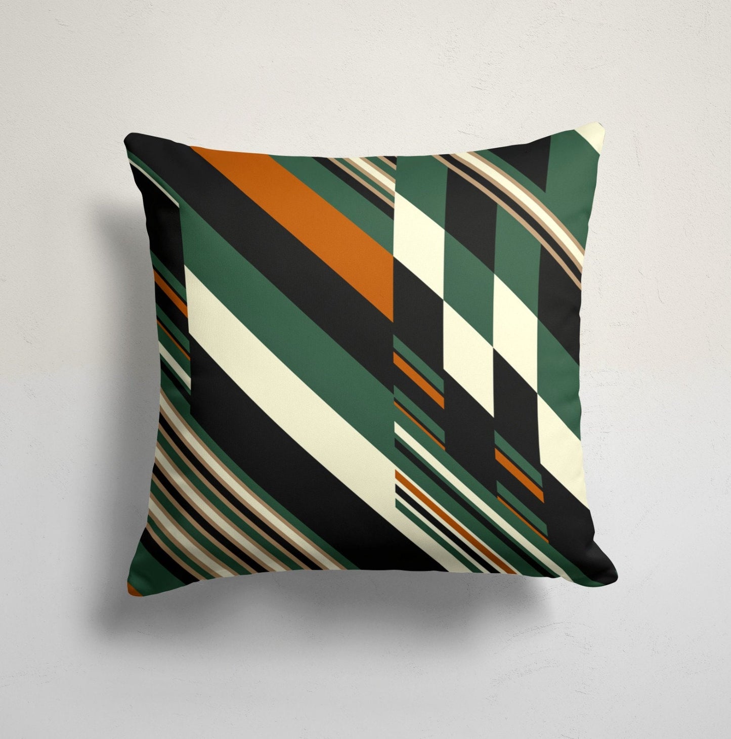 Green Geometric Vibrant Diagonal Stripes Design Cushion Cover