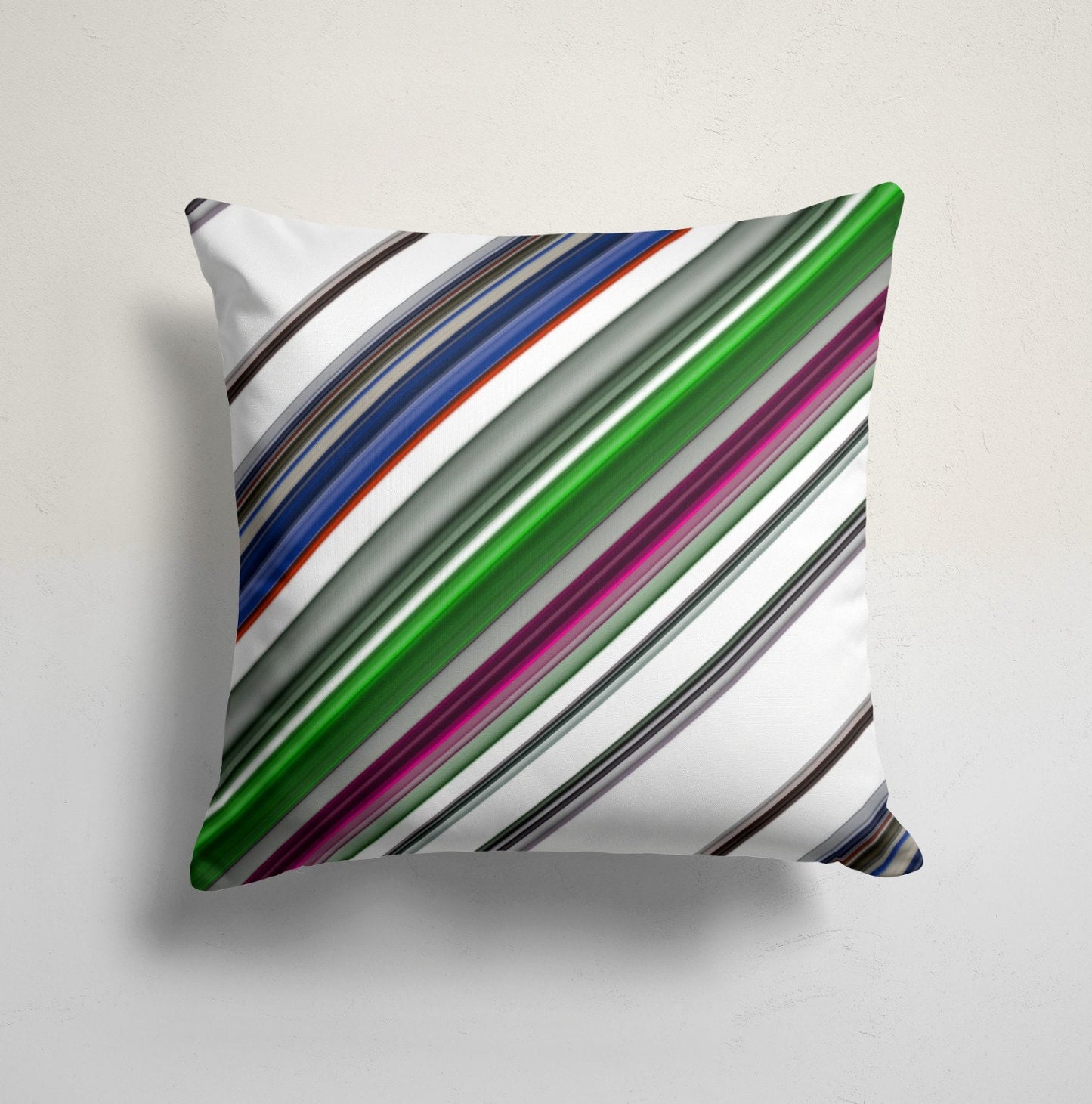 Green Geometric Vibrant Diagonal Stripes Design Cushion Cover