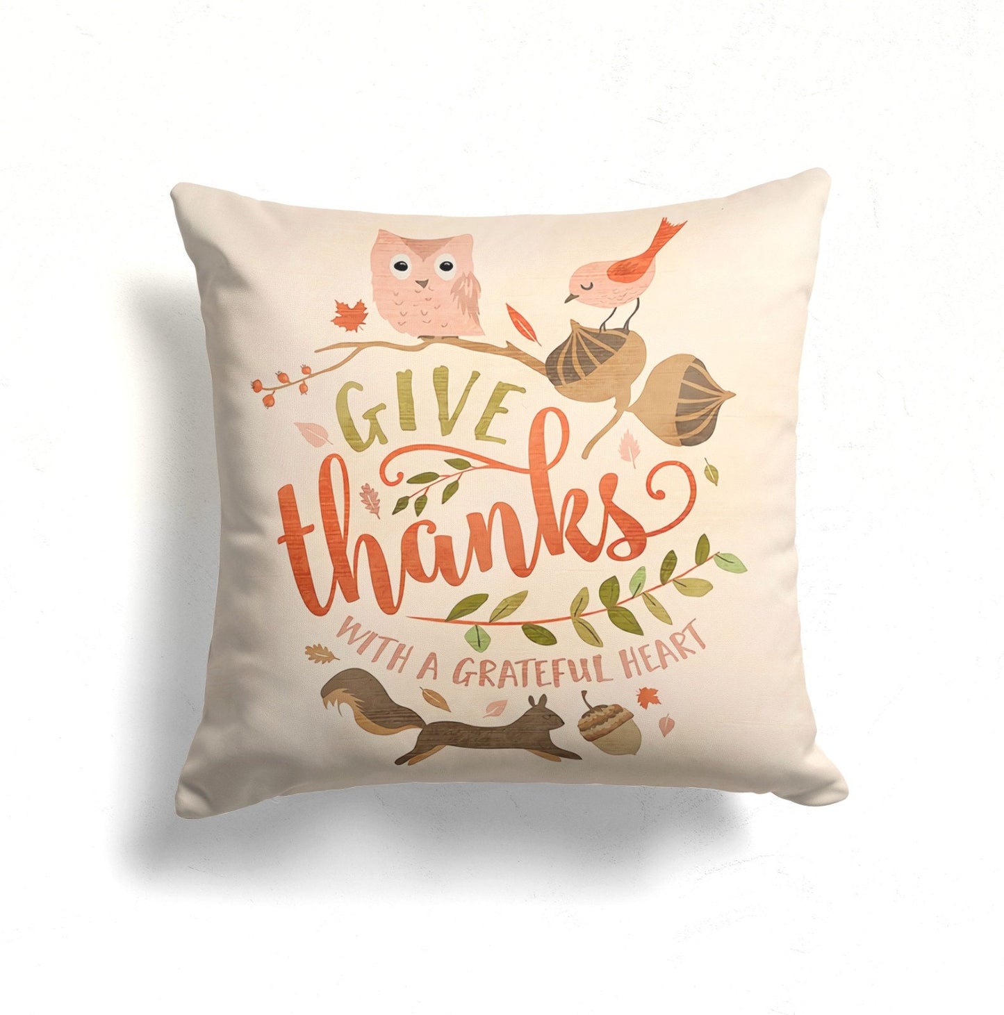Autumn Squirrel Print Cushion Cover Farmhouse Home Decor