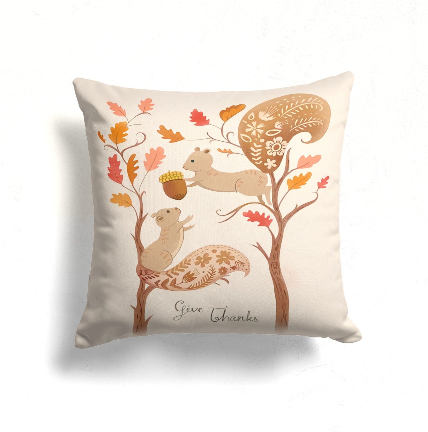 Autumn Squirrel Print Cushion Cover Farmhouse Home Decor